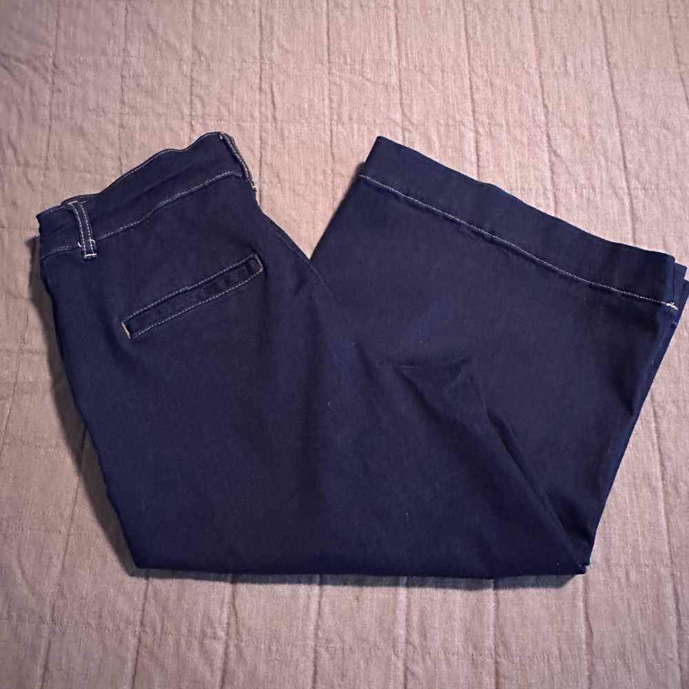 Boden Wide Leg Flare Leg Cropped Dark Wash Jeans